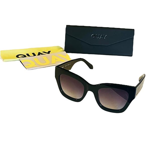 NEW Quay Australia By The Way Women\'s SUNGLASSES Black Gold Oversized Square